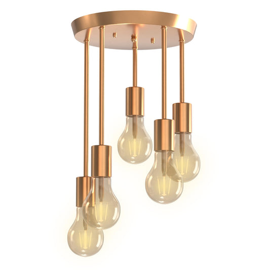 Plafonnier vintage doré à 5 ampoules LED E27 - Pour salle à manger, cuisine, salon, bar, restaurant (doré)