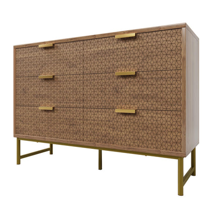 Kommode, Sideboard, Küchen Schrank, Mehrzweckschrank 6 Schubladen mit Griffen, Kippsicher, Höhenverstellbar, Geeignet für Wohnzimmer, Schlafzimmer, Esszimmer, 120 x 75 x 40 cm (B/H/T), Walnussfarbe