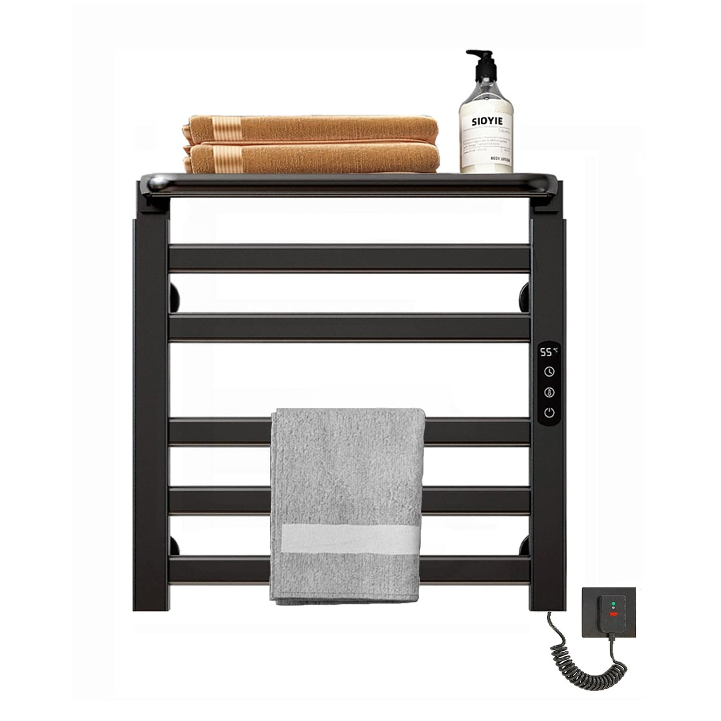 OihPaw Sèche-serviette électrique 135W Chauffe-Serviettes 50x50cm Porte Serviettes électrique Economie d'énergie avec Minuterie, LCD Écran Tactile, Thermostat, pour Salle de Bain, Cuisine