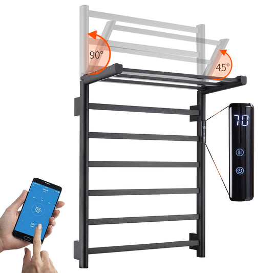 OihPaw Sèche-serviette électrique WiFi Intelligent 76 W Porte-Serviettes Chauffant Électrique Commande Vocale 62x50 cm Radiateur de Salle de Bain avec Support de Rangement Pliable