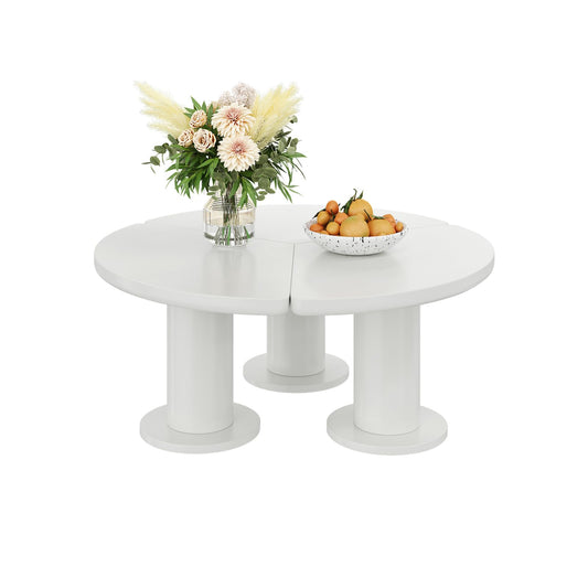 Peiaw Table Basse,Table de Salon,Table Basse Minimaliste Moderne,Table Basse Ronde,Table Basse de Salon Blanche,Colonne de Support cylindrique,Table Basse diamètre 100 cm, Hauteur 40 cm