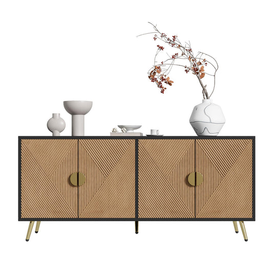 Sideboard mit 4 Türen, Kommode, Küchenschrank, Mehrzweckschrank für Wohnzimmer, Esszimmer, Schlafzimmer, Goldene Gebürstete Griffe, Hochglanz Tischbeine, Premium MDF und PB, 160 x 75 x 40 cm (B/H/T)