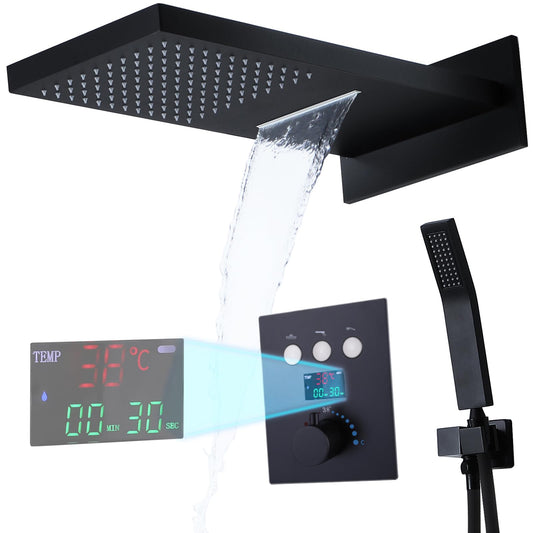 Colonne de Douche Thermostatique Colonne Douche Salle de Bain Colonne Douche Encastrable Noir Ensemble de Douche Affichage Numérique Système de Douche avec Tête de Douche, Douchette