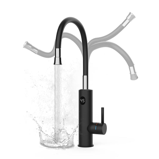 Robinet Chauffe eau Instantané Électrique 3200W,Rotatif à 360° Robinet Evier de Cuisine en Acier Inoxydable avec Affichage de la Température LED et Flexible Bec, 230V Robinet Chauffant Electrique