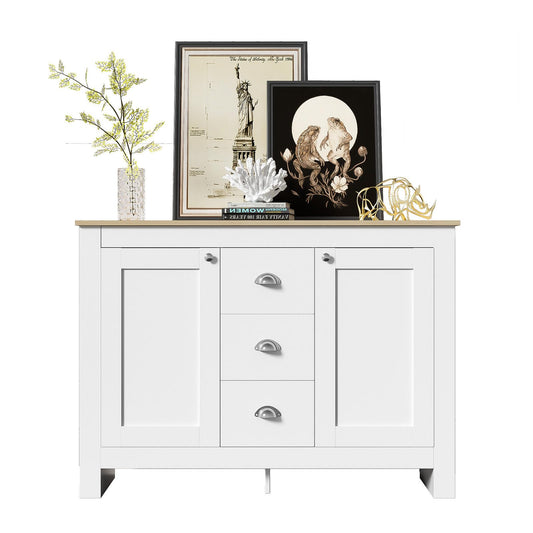 Kommode, Sideboard, Küchenschrank mit 2 Türen und 3 Schubladen, Mehrzweckschrank Hohe Tragfähigkeit, Schubladenschrank Soft Close Scharnieren, Verstellbare Regalhöhe, 116 x 81 x 35 cm(B/H/T), Weiß