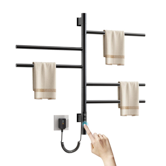 OihPaw Sèche-serviette électrique avec 5 Barres Porte-Serviettes Chauffant Pivotant à 180 °, 85W 42 * 66cm Chauffe-Serviettes électrique Mural avec Thermostat