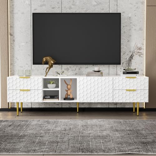 Meuble TV,meuble TV blanc avec structure en maille,table TV, meuble TV de salon,meuble TV,meuble TV peut contenir 70 à 79 pouces,le meuble TV mesure 170 cm de long,40,3 cm de large et 49,9 cm de haut.