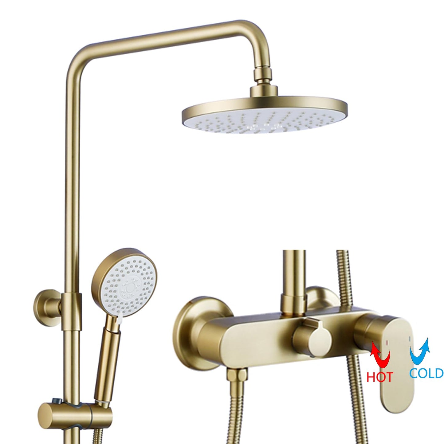 Colonne De Douche Or, ESOP Systeme De Douche Pour Baignoire, Hauteur Réglable Ensemble De Douche, Mitigeur Douche Avec 20cm ABS Pomme Douche De Tête Et Douchette, Corps En Laiton