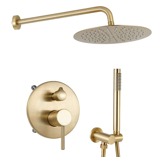 OihPaw Ensemble de douche encastrable doré brossé,10" Kit de Douche à Encastrer avec Douchette à Mains,Systèmes de douche,Mitigeur de Douche Salle de Bain