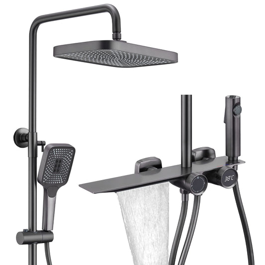 Colonne de Douche avec Mitigeur, Système de Douche avec Affichage Numérique LED Ensemble de Douche avec 32 * 20CM Pomme de Douche e Douchette à 3 Modes,Bec Baignoire