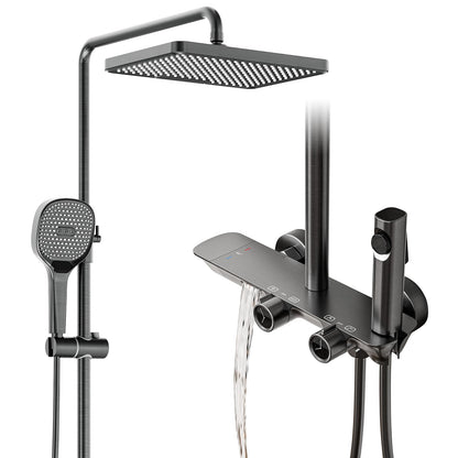 Colonne De Douche Thermostatique Ensemble De Douche Mural 4 Fonctions Avec Pommeau De Douche 32x22cm, Douchettes à Main, Robinets De Baignoire à Cascade Et PulvéRisateurs De Bidet（Gris Pistolet）