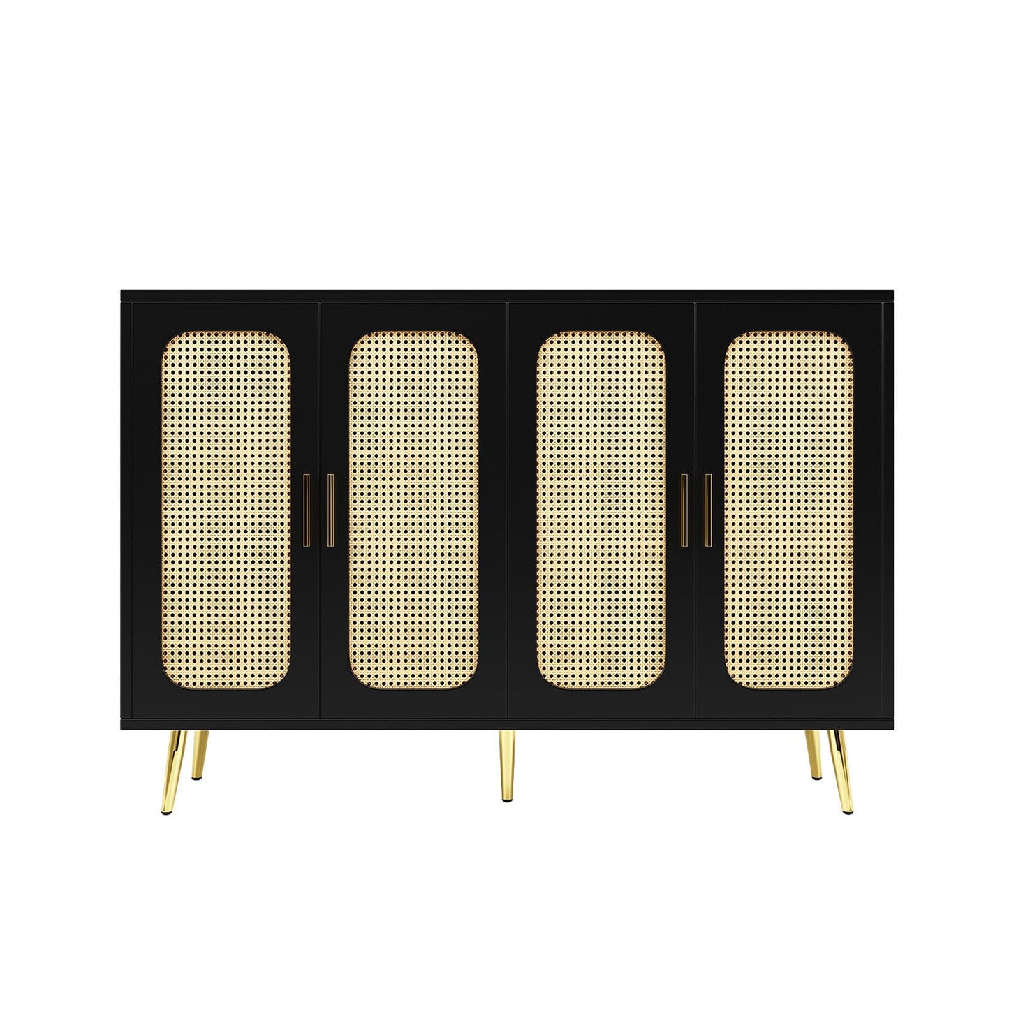 Sideboard, Kommode, Küchenschrank Rattan-Schranktür, Mehrzweckschrank mit 4 Türen, Schubladenschrank Kippschutz, Aufbewahrungsschrank Kratzfeste Oberfläche, 120 x 89 x 30 cm (B/H/T)