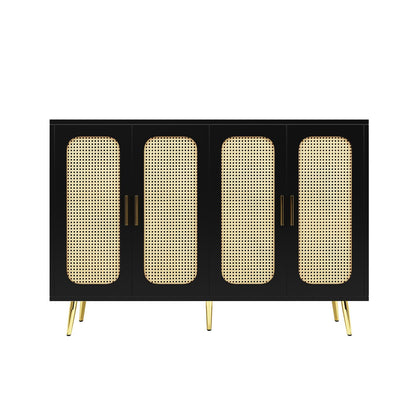 Sideboard, Kommode, Küchenschrank Rattan-Schranktür, Mehrzweckschrank mit 4 Türen, Schubladenschrank Kippschutz, Aufbewahrungsschrank Kratzfeste Oberfläche, 120 x 89 x 30 cm (B/H/T)