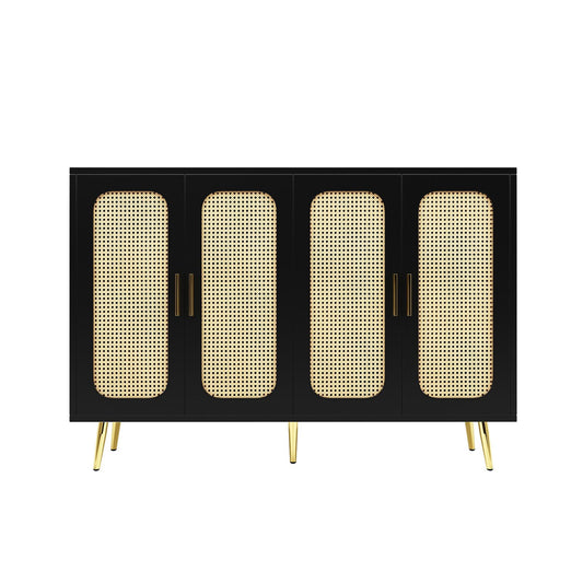 Sideboard, Kommode, Küchenschrank Rattan-Schranktür, Mehrzweckschrank mit 4 Türen, Schubladenschrank Kippschutz, Aufbewahrungsschrank Kratzfeste Oberfläche, 120 x 89 x 30 cm (B/H/T)