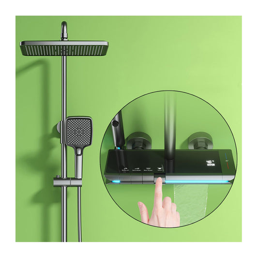 OihPaw Colonne de Douche Thermostatique avec Mitigeur, Système de Douche Affichage Numérique Kit de Douche Réglable Hauteur Ensemble Douche avec Douche de Tête