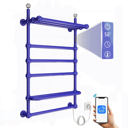 Sèche Serviettes Électrique Mural 80W, 850 * 600mm WiFi Chauffe-Serviettes Électrique, Intelligent Radiateur Porte-Serviettes Chauffant Électrique de Salle Bain avec Minuterie et Shelf, Blue