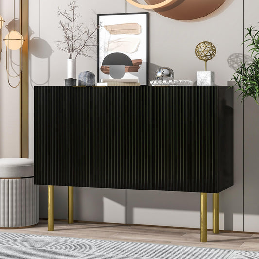 Buffet Moderne de Style Minimaliste Bahut avec MDF Robuste, Étagères Réglables, Pieds en Métal, Décor Poignée Or, Meuble de Rangement pour Salle à Manger, Salon et Cuisine, 120x42x93 cm, Blanc/Noir