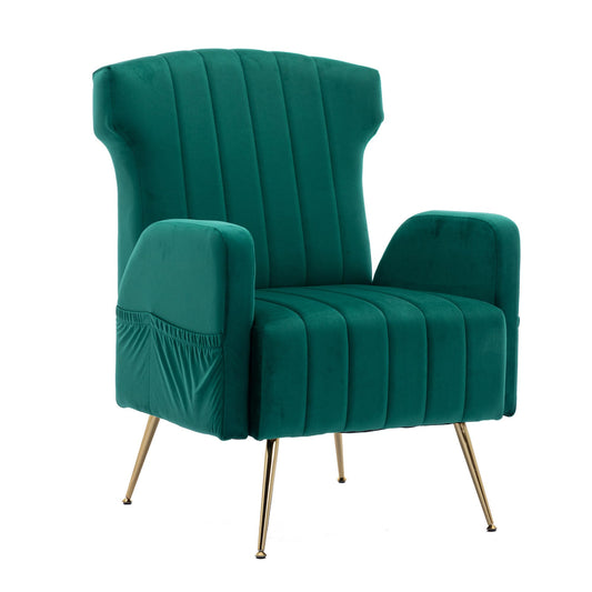 SHUGUANG Fauteuil Confortable Velours, Fauteuil Salon Confortable Chaise Coiffeuse avec Pieds Métalliques Dorés, Forme de Chaise Cigare Chaise de Lecture en Vigueur Chambre à Coucher, Salon