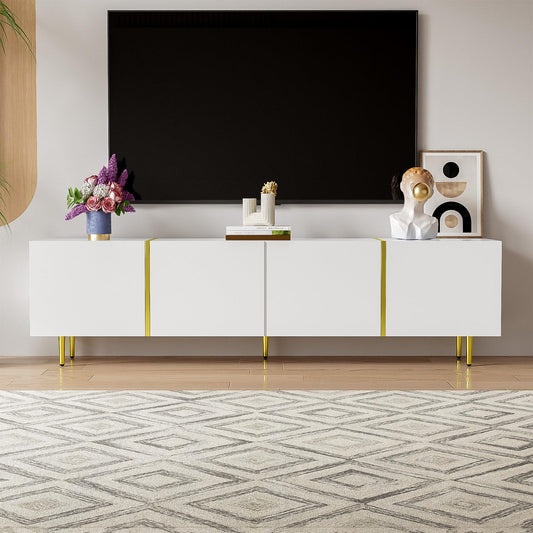 Meuble TV 170cm, Meuble Télé de Salon Quatre Portes Haute Brillance, Armoire De Télévision avec 2 Ports de Gestion des Câbles, Table Télévision Peut Accueillir Un Téléviseur de 70 Pouces, 170x35x46cm