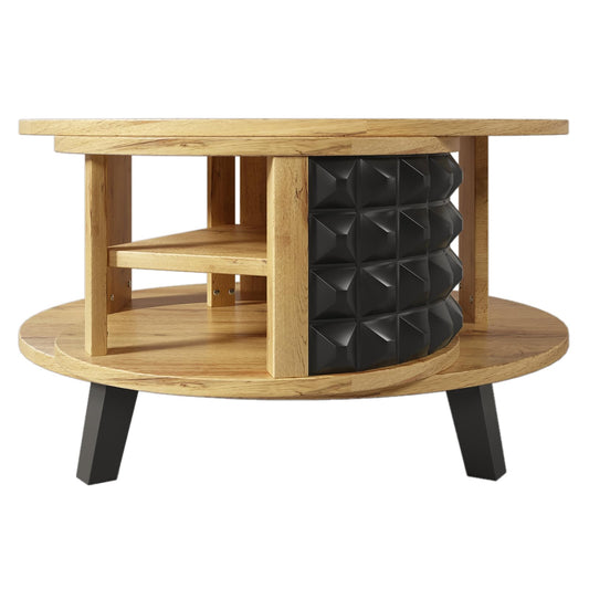 Table basse, table pivotante, table basse ronde, avec étagère interne cachée, table basse couleur bois avec pieds noirs, étagère de rangement rotative à 360 degrés, table basse 85,2 x 80 x 45,2 cm