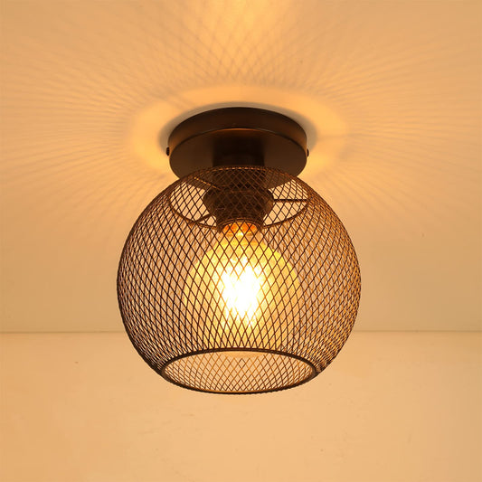 Plafonnier Rétro, Abat-jour à Douille E27 à Cage en fer Rétro de Conception Industrielle, Lustre Cage Style Country, Plafonnier en Métal Noir, pour Intérieur, Restaurant, Café, Bar, Chambre D'enfant-A