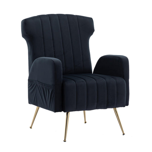 SHUGUANG Fauteuil Confortable Velours, Fauteuil Salon Confortable Chaise Coiffeuse avec Pieds Métalliques Dorés, Forme de Chaise Cigare Chaise de Lecture en Vigueur Chambre à Coucher, Salon
