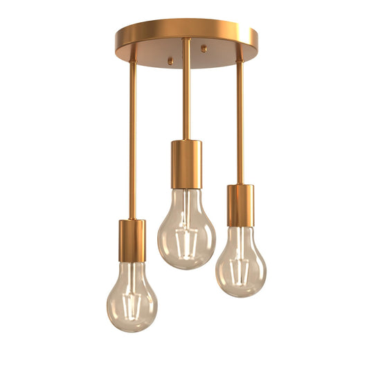 Plafonnier rétro,3 douilles pour ampoules 60W max, Doré Lampe Suspension Industrielle Métal Retro Suspensions Vintage Plafonnier Luminaire Antique Pendante