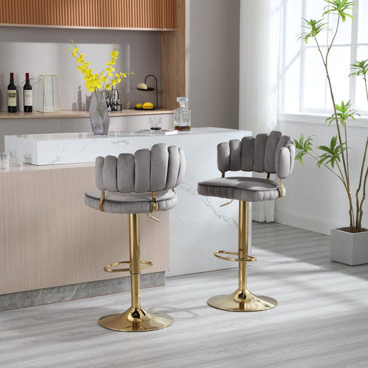 Tabouret Bar Lot de 2 Pivotants Velours Chaise de Bar à Hauteur Comptoir avec Dossier, Repose-pieds, Chaise Haute Bar Comptoir Réglables, Chaises D'îlot pour Salle à Manger, Noir/Gris/Ivoire/Émeraude
