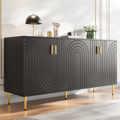 SHUGUANG Buffet Salon (152 x 40 x 75 cm), Meuble de Rangement Moderne et Simple avec Un Design Ondulé Unique, Poignées et Pieds Dorés, pour Une Salle à Manger élégante et Une Chambre à Coucher