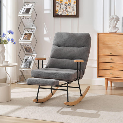 SHUGUANG Tissu Fauteuil Bascule, Fauteuil Chambre pour Lecture avec Mécanisme de Repose-Pieds Manuel, Réglage par Gravité Chaise de Lecture Fauteuil Bascule en Vigueur Chambre à Coucher, Salon