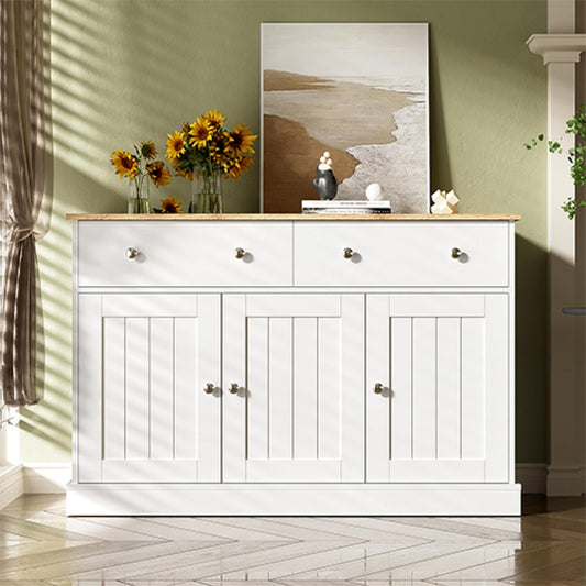 Buffet,buffet bahut salon blanc,Buffet avec 3 portes et 2 tiroirs, buffet avec poignées argentées et charnières amorties, meuble de rangement 120 x 36 x 80.5 cm,Convient couloir du balcon chambre