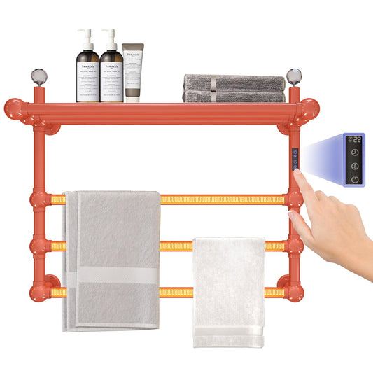 Sèche-Serviette Électrique Couleur Orange 50W Chauffe-Serviettes 60 * 50 * 23cm Porte-Serviettes Chauffant Électrique Mural Température Constante Intelligente Radiateur de Salle de Bain