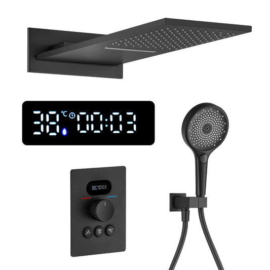 OihPaw Colonne de Douche Thermostatique Douche Encastrable Affichage Numérique Colonne de Douche Encastrable Noir Ensemble de Douche avec 3 Fonctions Pommeau de Douche,Douchette