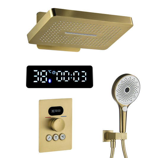 OihPaw Colonne de Douche Thermostatique Douche Encastrable Affichage Numérique Colonne de Douche Encastrable Or Brossé Ensemble de Douche avec Pommeau de Douche,Douchette