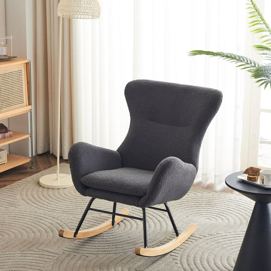 SHUGUANG Chaise a Bascule avec Cadre en Bois Massif, Fauteuil À Bascule Teddy-Fleece-Stoff, Conception Simple Chaise de Lecture Fauteuil Bascule en Vigueur Chambre à Coucher, Salon