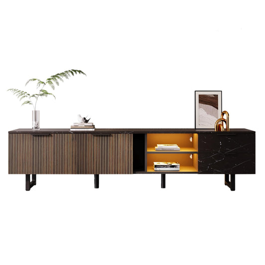 Peiaw Meuble TV,Meubles TV,Banc TV Noir,Éclairage LED réglable,Meuble Tele avec Deux Portes et Deux tiroirs,Meuble TV LED 200 x 38 x 50 cm,Convient pour Salon ou Chambre
