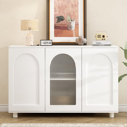 Buffet,Meuble de rangement,Armoire de Cuisine,Placard,avec 3 Portes,étagères réglables en hauteur,Buffet avec porte vitrée,Armoire de rangement avec pieds bois de caoutchouc peint,120 x 40 x 78.5 cm