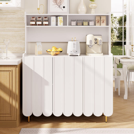 SHUGUANG Buffet Salon 120x40x151 cm, Buffet Blanc pour Salle à Manger, Cuisine, Meuble Bar à Café avec Étagère Ouverte, Pieds Dorés, Meuble de Rangement de Style Simple et Moderne, Gris Vitrine