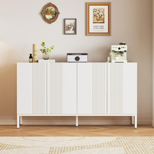 Sideboard mit 4 Türen, Küchenschrank, Mehrzweckschrank für Wohnzimmer, Kommode, 4-türig grifflose Tür, Metallrahmen, Regal Höhenverstellbar, Hohe Tragfähigkeit, 145 x 80 x 41.5 cm (B/H/T)