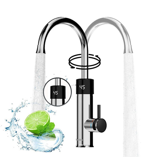 Robinet avec chauffe-eau instantané, 3200 W, robinet de chauffage électrique en acier inoxydable, robinet pivotant à 360°, affichage de la température LCD, mitigeur avec chauffe-eau instantané
