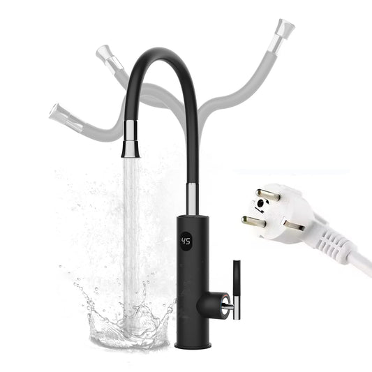 Robinet Électrique Сhauffe-Eau Instantané 3200W, Rotatif à 360° Robinet Evier de Cuisine en Acier Inoxydable avec Affichage de la Température LED et Flexible Bec, 230V Robinet Chauffant Instantané