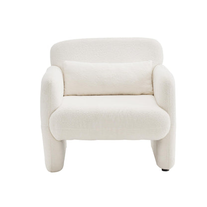 Blanc Chaise de Llecture, Fauteuil de Loisirs Teddy-Fleece-Stoff, Fauteuil salon Confortable avec Cadre en Bois Massif, Conception simple Fauteuil Chambre En Vigueur Chambre à Coucher, Salon,