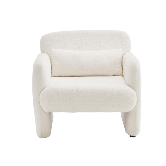 Blanc Chaise de Llecture, Fauteuil de Loisirs Teddy-Fleece-Stoff, Fauteuil salon Confortable avec Cadre en Bois Massif, Conception simple Fauteuil Chambre En Vigueur Chambre à Coucher, Salon,