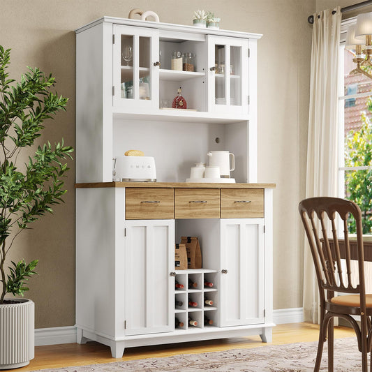 Buffet de Cuisine avec Éclairage LED, Armoire de Cuisine Anti-Basculement, Meuble Cuisine Rangement Étagères Réglables, Bibliothèque avec Poignée en Alliage D'aluminium, 106 x 40 x 179.5 cm