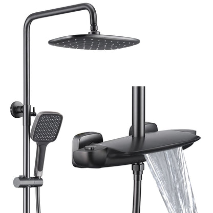 Thermostatique Colonne de Douche avec Mitigeur Système de Douche Mural Gris Pistolet Ensemble de Douche Hauteur Réglable Kit de Douche avec 32*20CM Pomme de Douche e Douchette à 3 Modes, Bec Baignoire