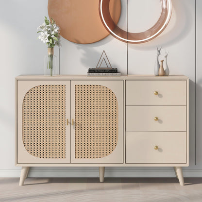 Buffet Salon Élégant Commode avec 2 Portes et 3 Tiroirs, Meuble Buffet, Grand Espace de Rangement, Bahut Blanc Cassé, Meuble de Rangement Idéal pour Chambre, Entrée, Salle à Manger, 120x40x82,5 cm