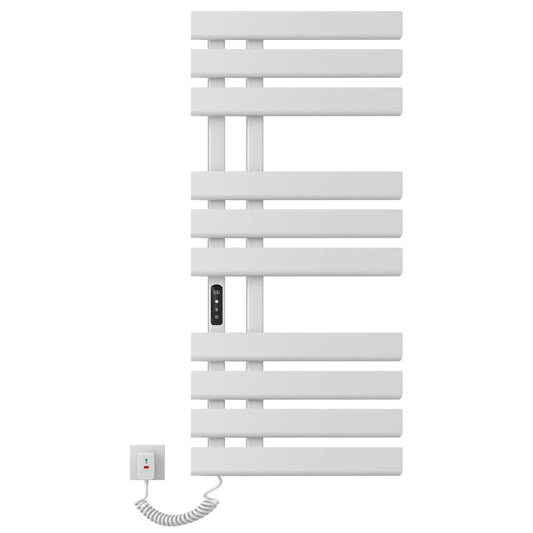 Elektrischer Handtuchhalter, 500 x 1100 mm, intelligenter thermostatischer Handtuchwärmer, wandmontierter Badezimmerheizkörper, beheizter Handtuchtrockner, energiesparend, LED-Anzeige, weiß rechts 