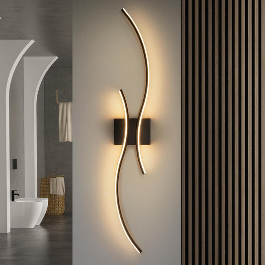 Applique Murale Interieur LED,18W Appliques Murales Interieur LED,3000K Blanc Chaud Lampe Murale Aluminium,60cm Moderne Noir Vague Design Lampe pour Salon Couloir Chambre Escalier Cuisine Hôtel
