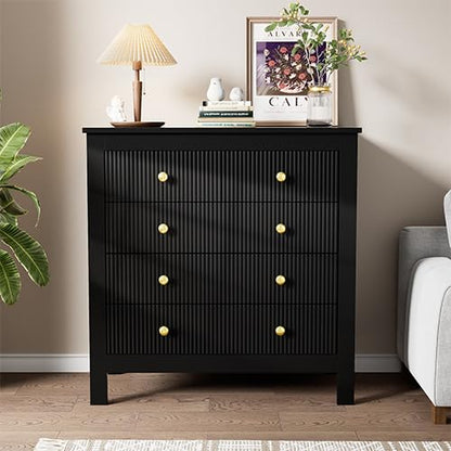 Peiaw Commode,Noir bahut de Salle a Manger,Commode Verticale à 5 tiroirs,Commode avec poignées dorées, casier, Meuble à Chaussures 79 x 39.5 x 80.5 cm, adapté pour Balcon, Chambre et Bureau