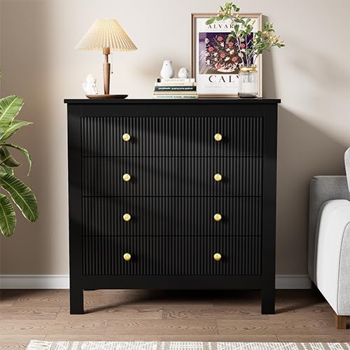 Peiaw Commode,Noir bahut de Salle a Manger,Commode Verticale à 5 tiroirs,Commode avec poignées dorées, casier, Meuble à Chaussures 79 x 39.5 x 80.5 cm, adapté pour Balcon, Chambre et Bureau